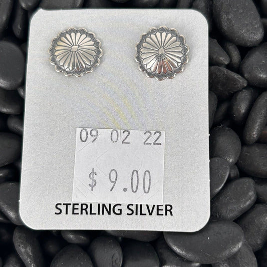 Sterling Stamped Round Flower Accent Earrings - Stamped - Turquoise Sunset!