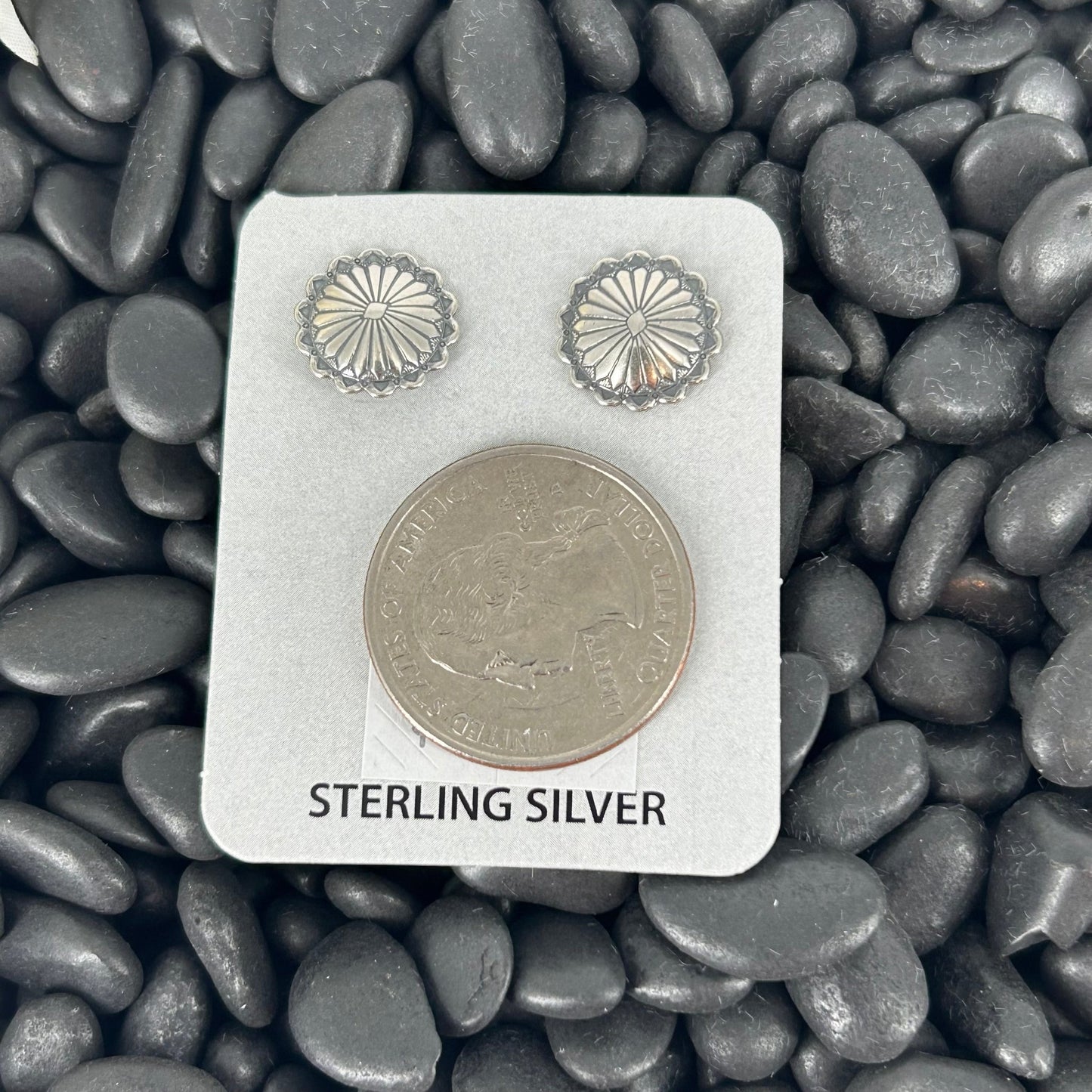 Sterling Stamped Round Flower Accent Earrings - Earrings - Stamped - Turquoise Sunset!