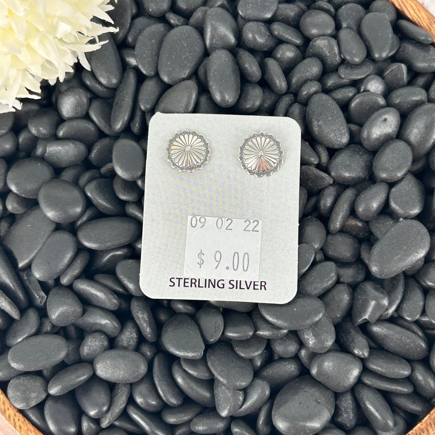Sterling Stamped Round Flower Accent Earrings - Earrings - Stamped - Turquoise Sunset!