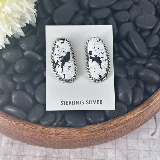 Navajo Sterling White Buffalo Speckled Earrings - Elouise Kee - Turquoise Sunset!