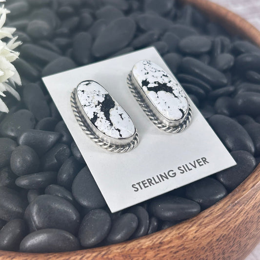 Navajo Sterling White Buffalo Speckled Earrings - Elouise Kee - Turquoise Sunset!