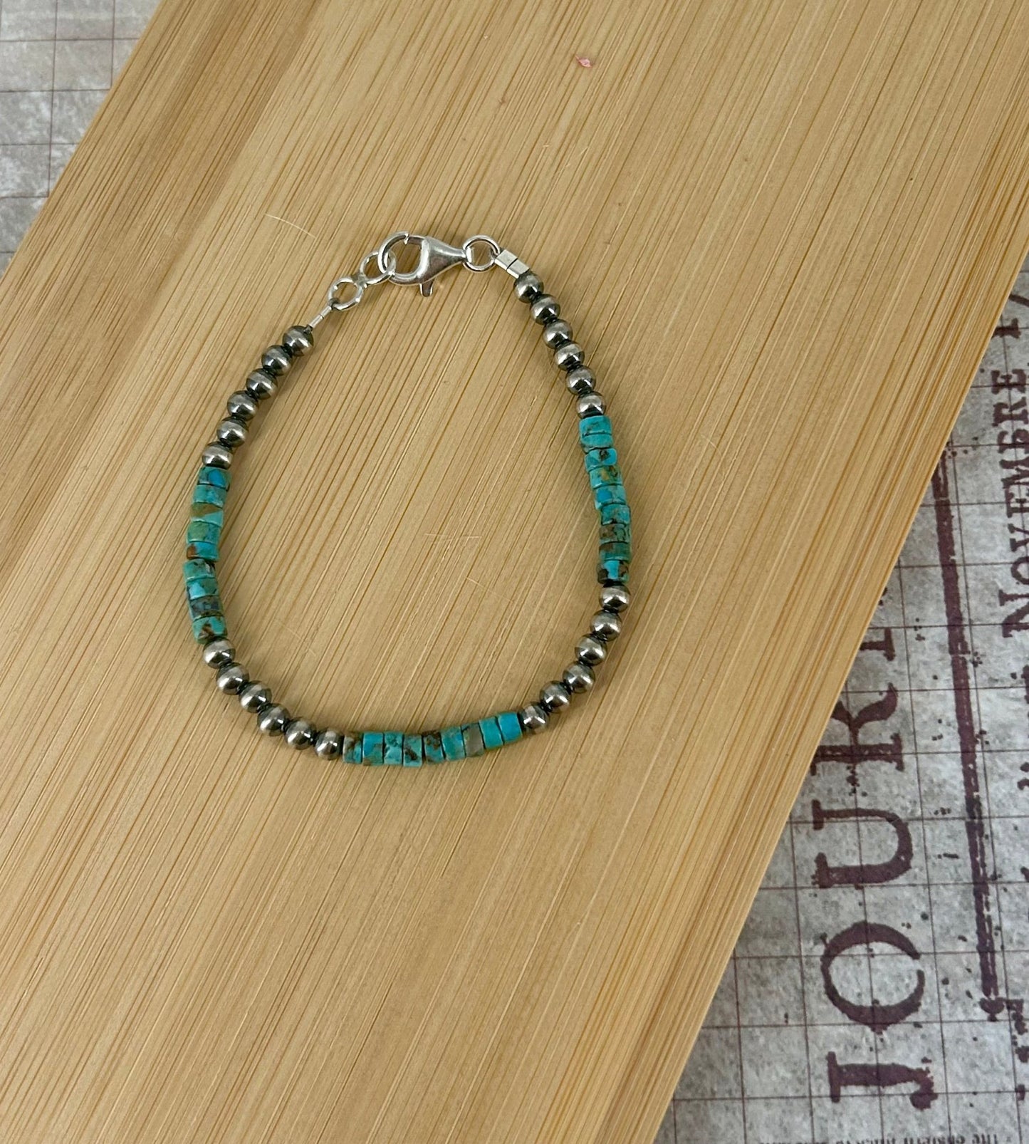 Sterling Pearls 7.5" Bracelet Kingman Turquoise Heishi Beads - Turquoise Sunset!