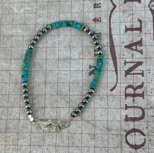 Sterling Pearls 7.5" Bracelet Kingman Turquoise Heishi Beads - Turquoise Sunset!