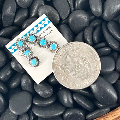 Navajo Sterling Kingman Turquoise 3 Stone Mini Dangle Earrings - Turquoise Sunset!