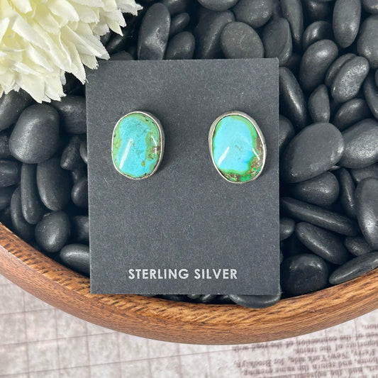 Navajo Sterling Sonoran Gold Turquoise Oval Shaped Earrings