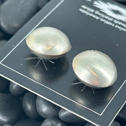 Navajo Sterling Silver Hollow Button Earrings - Marissa Smith - Turquoise Sunset!