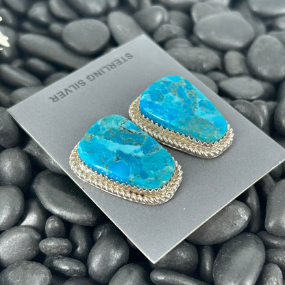 Navajo Sterling Kingman Turquoise & Gold Fill Braided Rope Trim Earrings - Gabby - Turquoise Sunset!