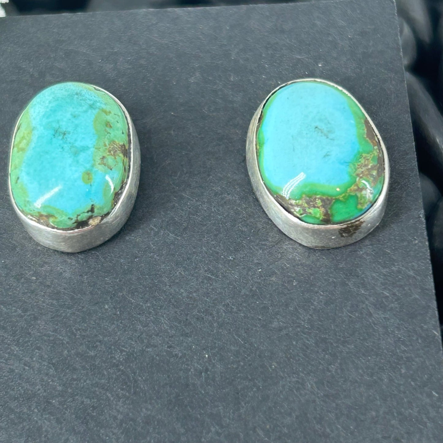 Navajo Sterling Sonoran Gold Turquoise Oval Shaped Earrings