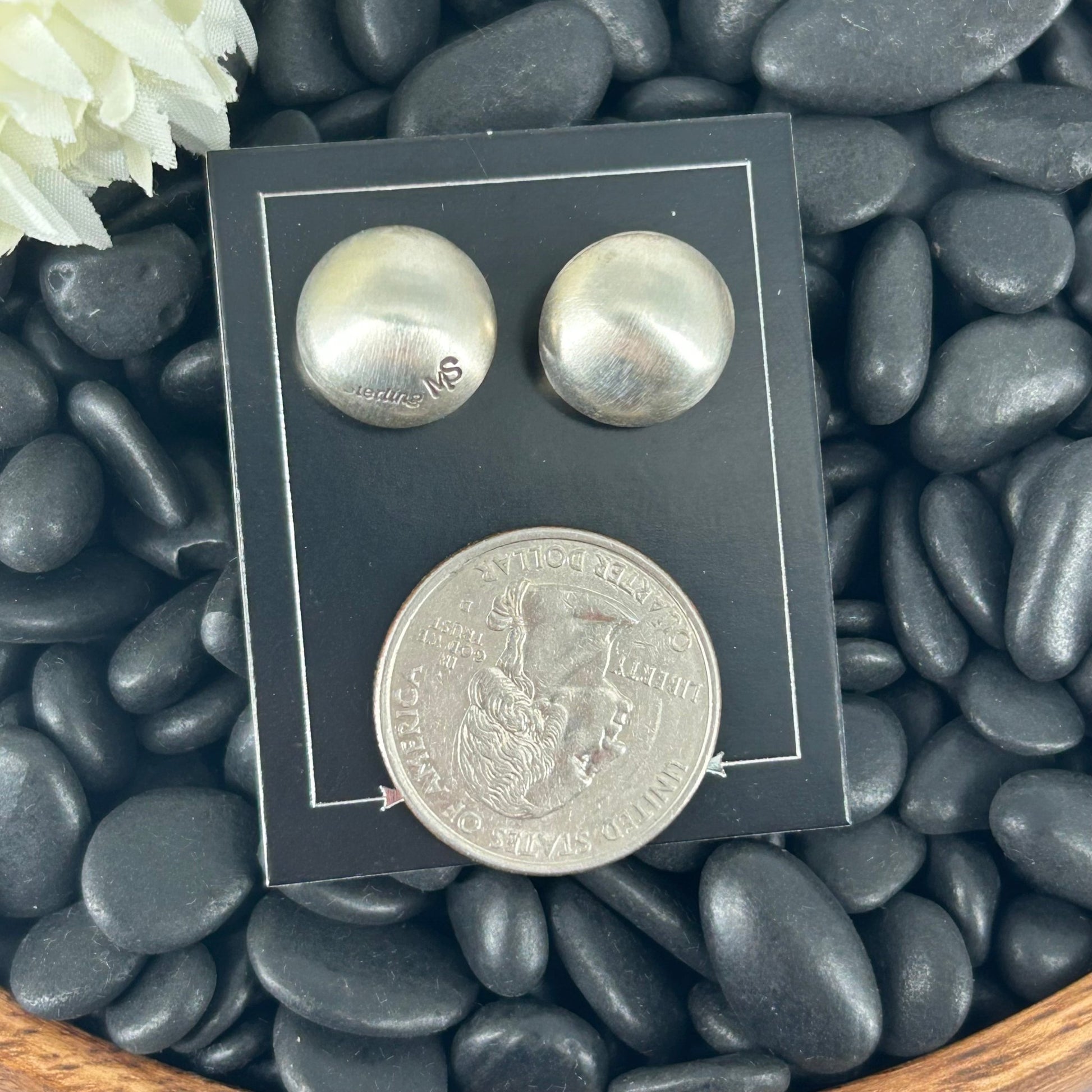 Navajo Sterling Silver Hollow Button Earrings - Marissa Smith - Turquoise Sunset!