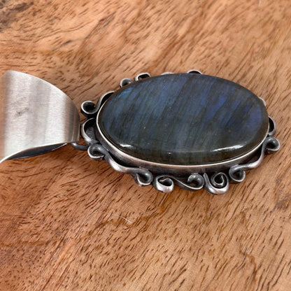 Navajo Sterling Silver Oval Labradorite Framed Pendant - Chimney Butte - Turquoise Sunset!