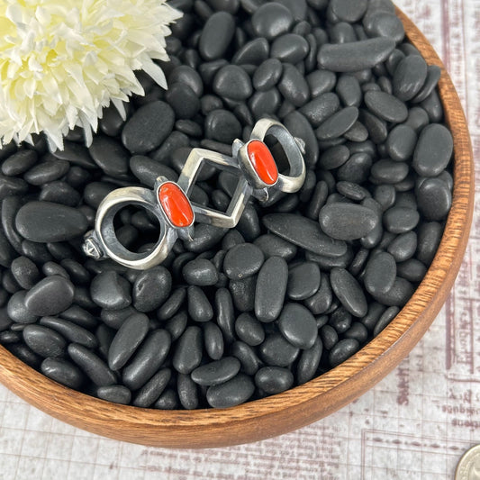 Navajo Sterling Silver Red Coral Cuff Bracelet - Bracelets - Chimney Butte - Turquoise Sunset!