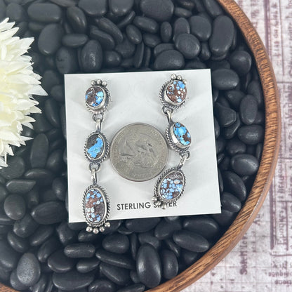 Navajo Sterling Silver Golden Hills Turquoise Dangle Earrings - Freda Martinez - Turquoise Sunset!