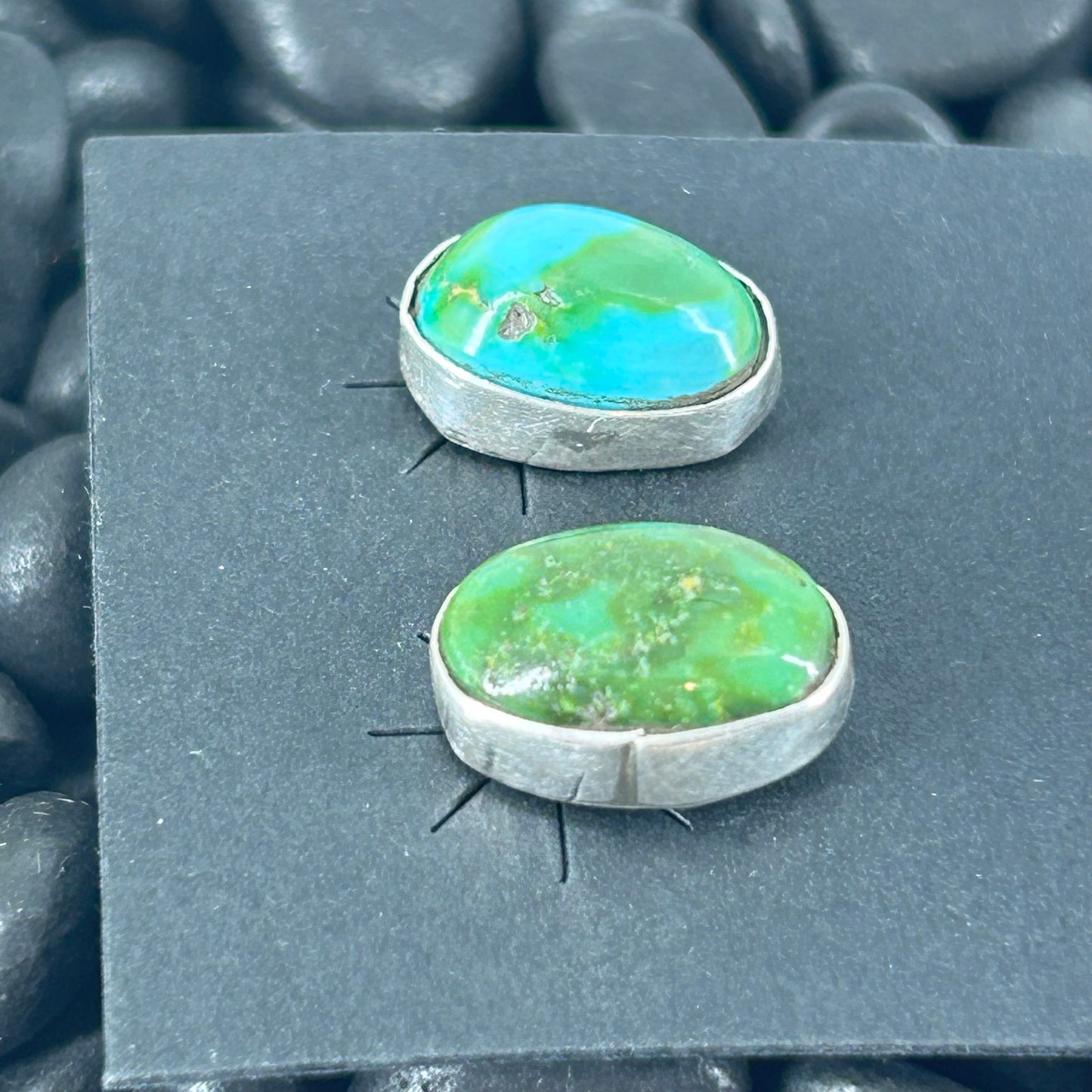 Navajo Sterling Sonoran Gold Turquoise Egg Shaped Earrings