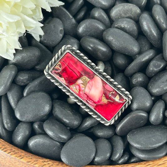 Navajo Sterling Dahlia Rose Bar Braided Rope Trim Ring - Rings - Johnny Dixon - Turquoise Sunset!