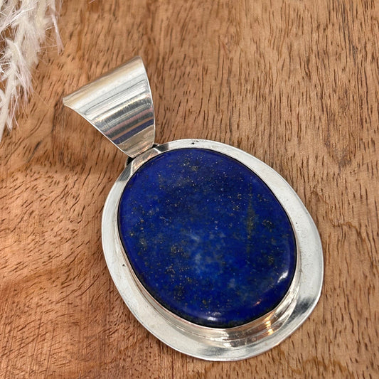 Navajo Sterling Silver Oval Blue & Gold Lapis Pendant - Pendant - Chimney Butte - Turquoise Sunset!