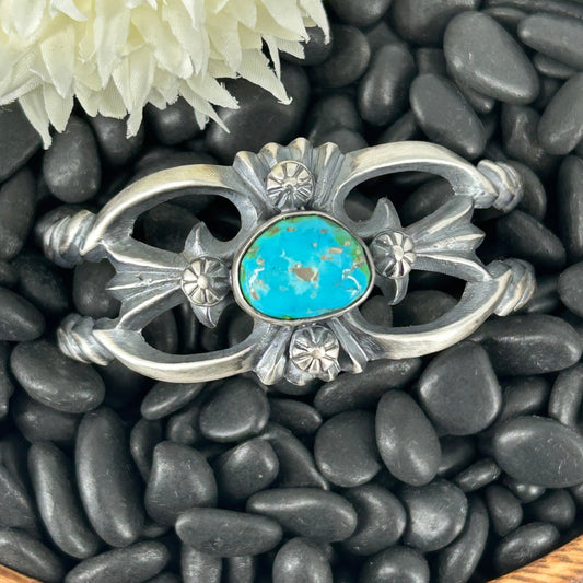 Navajo Sterling Sonoran Gold Turquoise Cuff Bracelet - Bracelets - Chimney Butte - Turquoise Sunset!