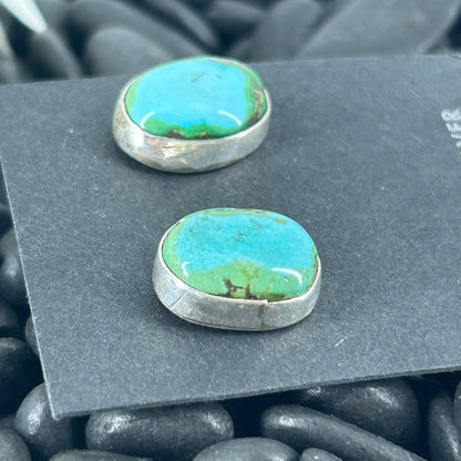Navajo Sterling Sonoran Gold Turquoise Oval Shaped Earrings - Marcella James - Turquoise Sunset!