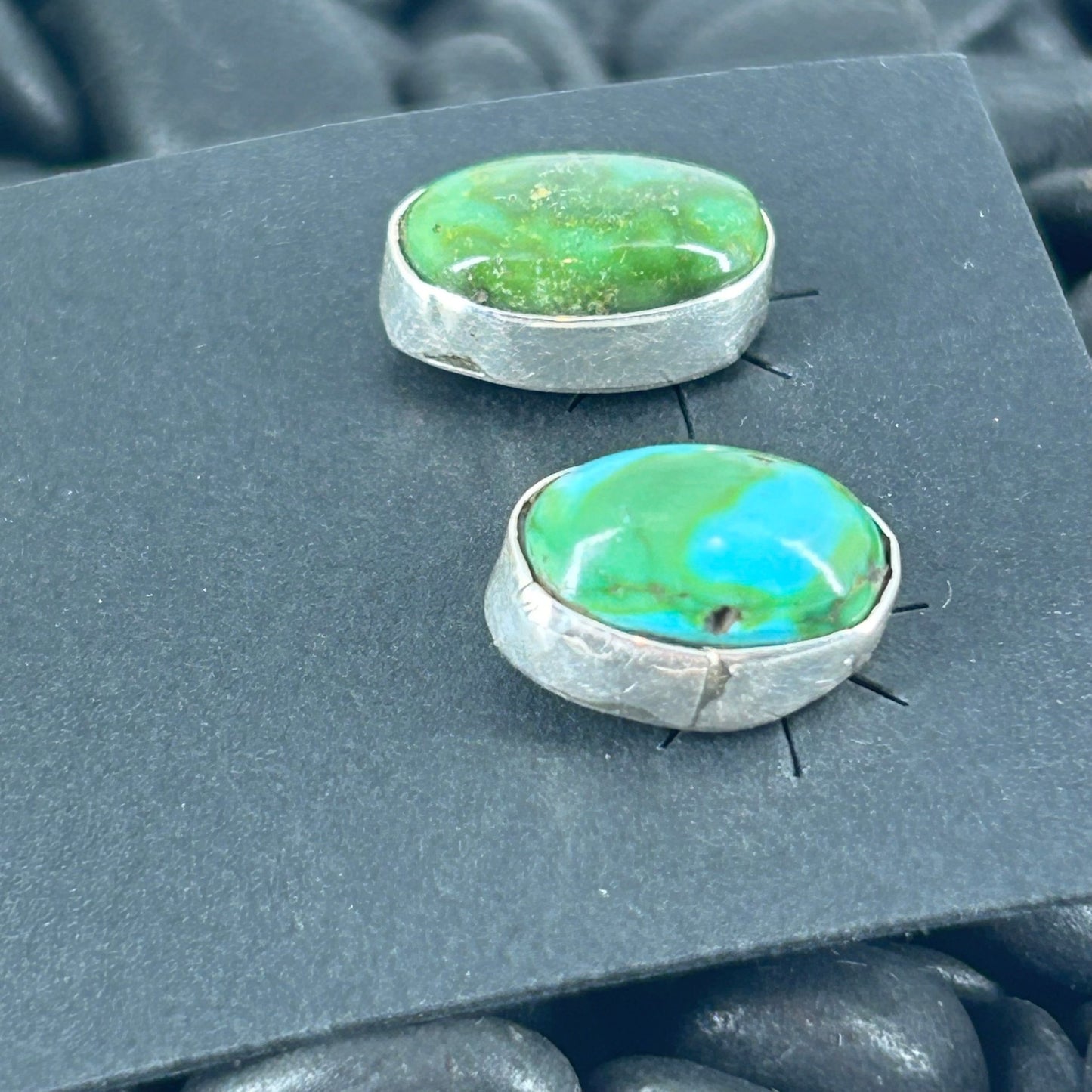 Navajo Sterling Sonoran Gold Turquoise Egg Shaped Earrings