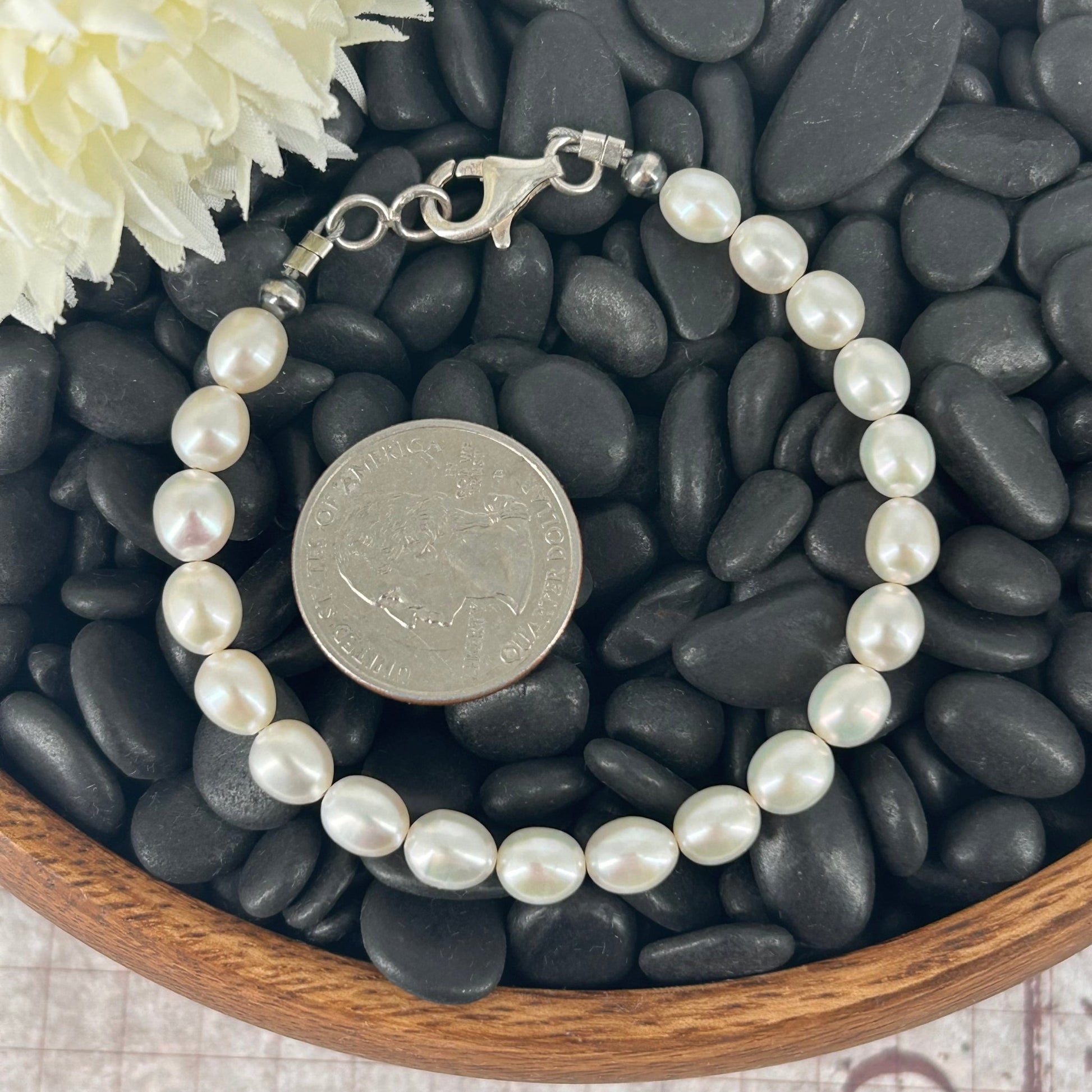 Freshwater Pearls Bracelet 6mm Hand Strung 6.5" - Bracelets - Turquoise Sunset!