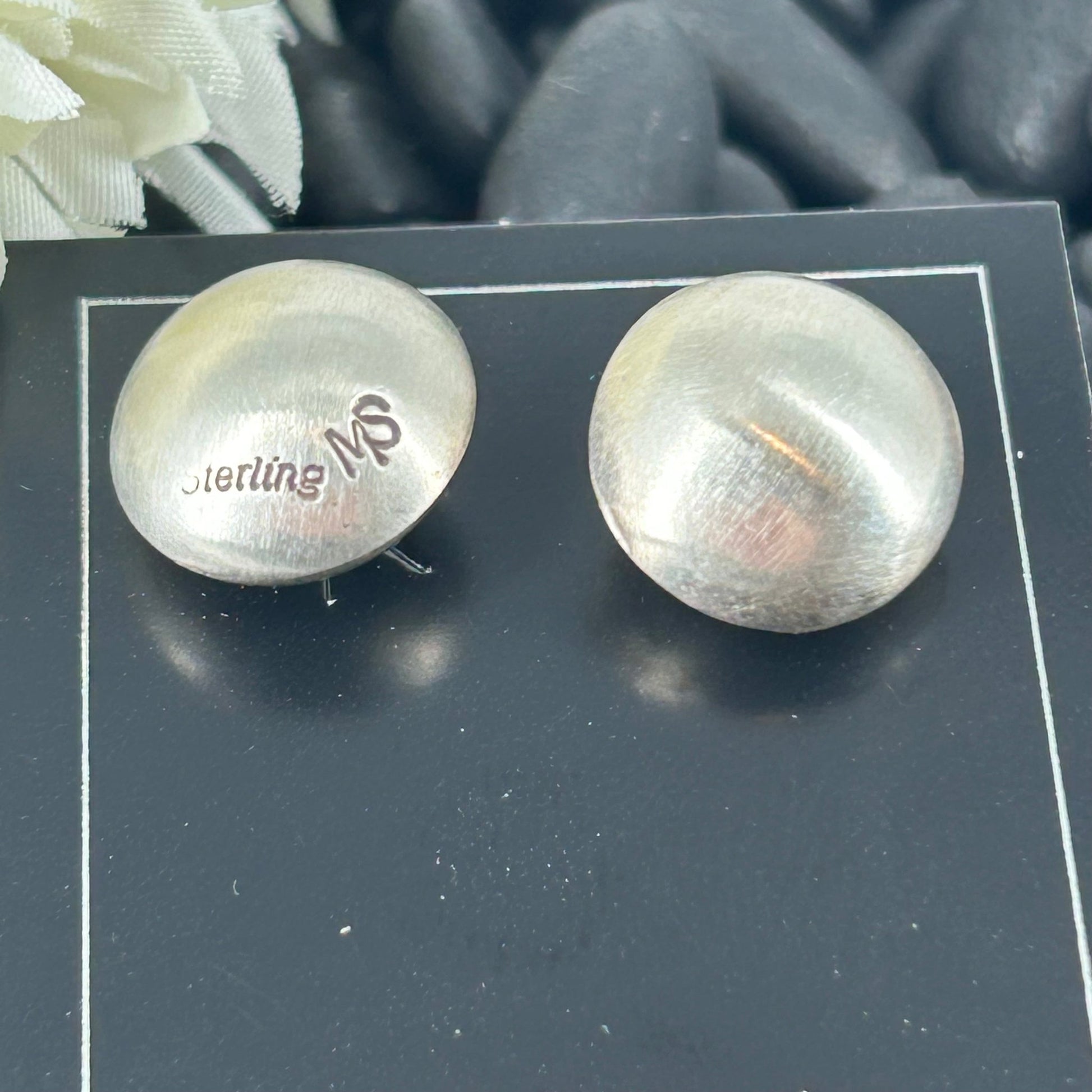 Navajo Sterling Silver Hollow Button Earrings - Marissa Smith - Turquoise Sunset!