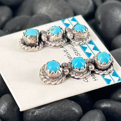 Navajo Sterling Kingman Turquoise 3 Stone Mini Dangle Earrings - Turquoise Sunset!