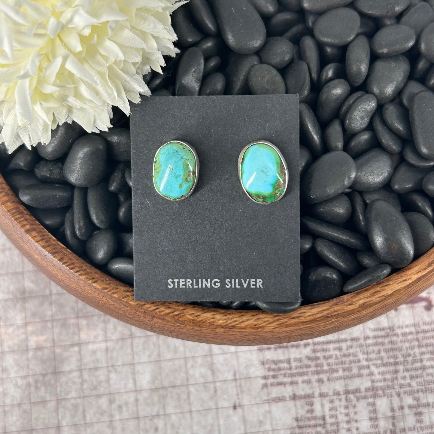 Navajo Sterling Sonoran Gold Turquoise Oval Shaped Earrings