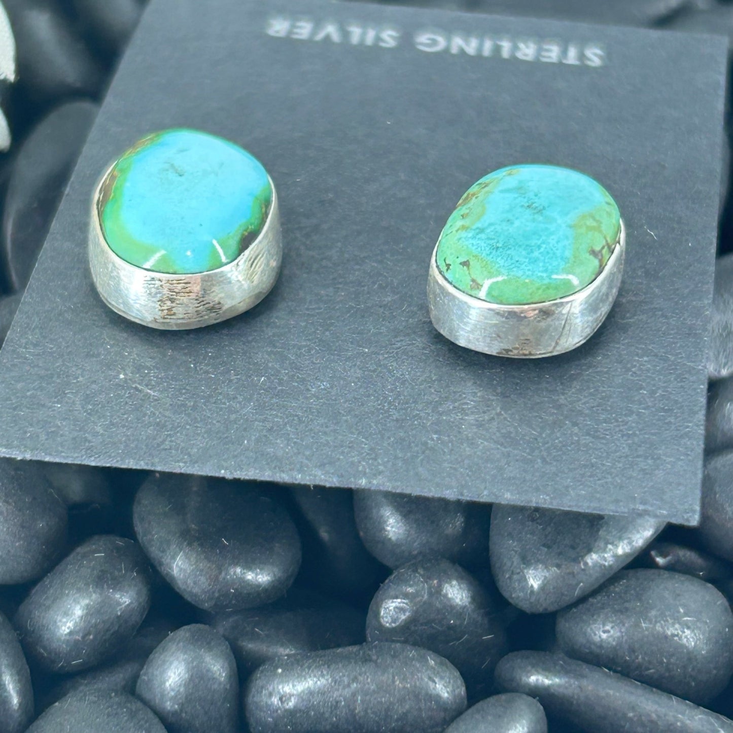 Navajo Sterling Sonoran Gold Turquoise Oval Shaped Earrings