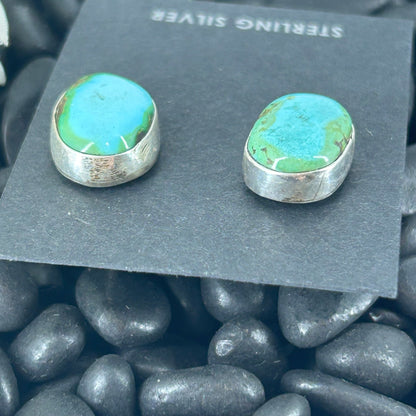 Navajo Sterling Sonoran Gold Turquoise Oval Shaped Earrings - Marcella James - Turquoise Sunset!