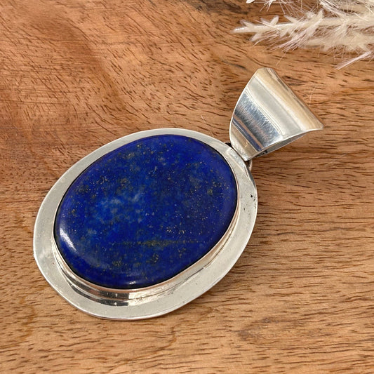 Navajo Sterling Silver Oval Blue & Gold Lapis Pendant - Pendant - Chimney Butte - Turquoise Sunset!
