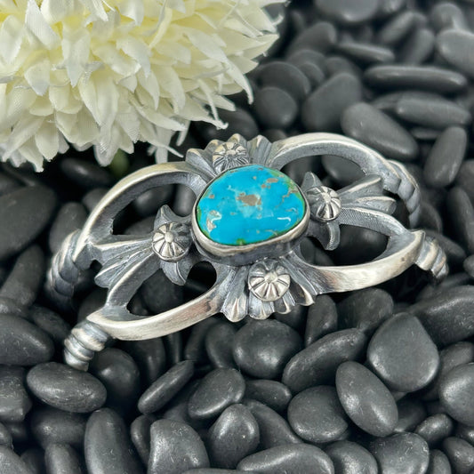 Navajo Sterling Sonoran Gold Turquoise Cuff Bracelet - Bracelets - Chimney Butte - Turquoise Sunset!