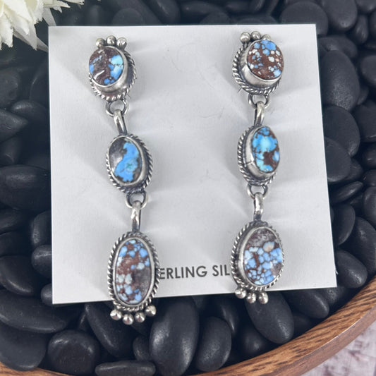Navajo Sterling Silver Golden Hills Turquoise Dangle Earrings - Earrings - Freda Martinez - Turquoise Sunset!