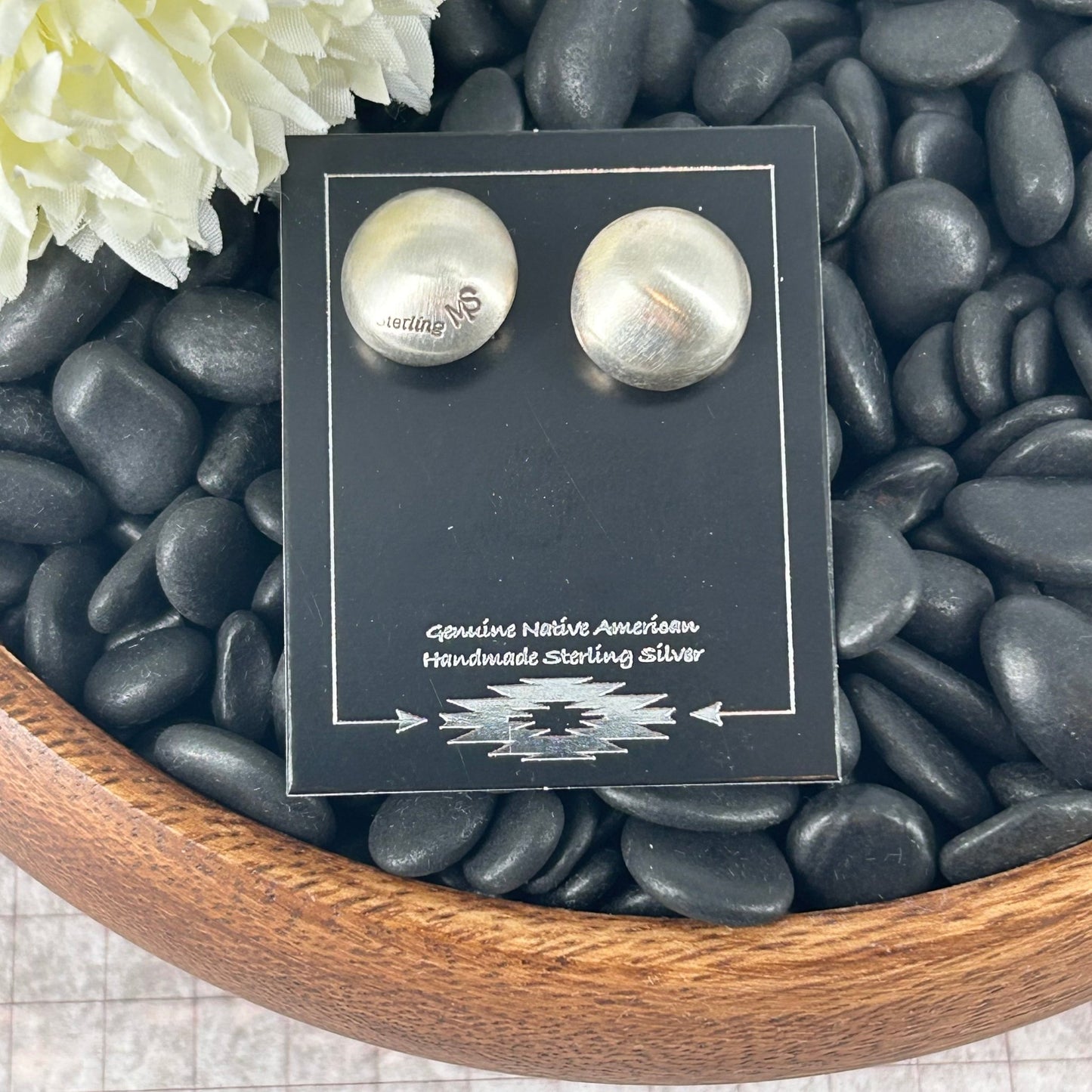 Navajo Sterling Silver Hollow Button Earrings - Marissa Smith - Turquoise Sunset!
