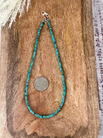 Kingman Turquoise Heishi 16" Necklace 4mm Beads - Turquoise Sunset!