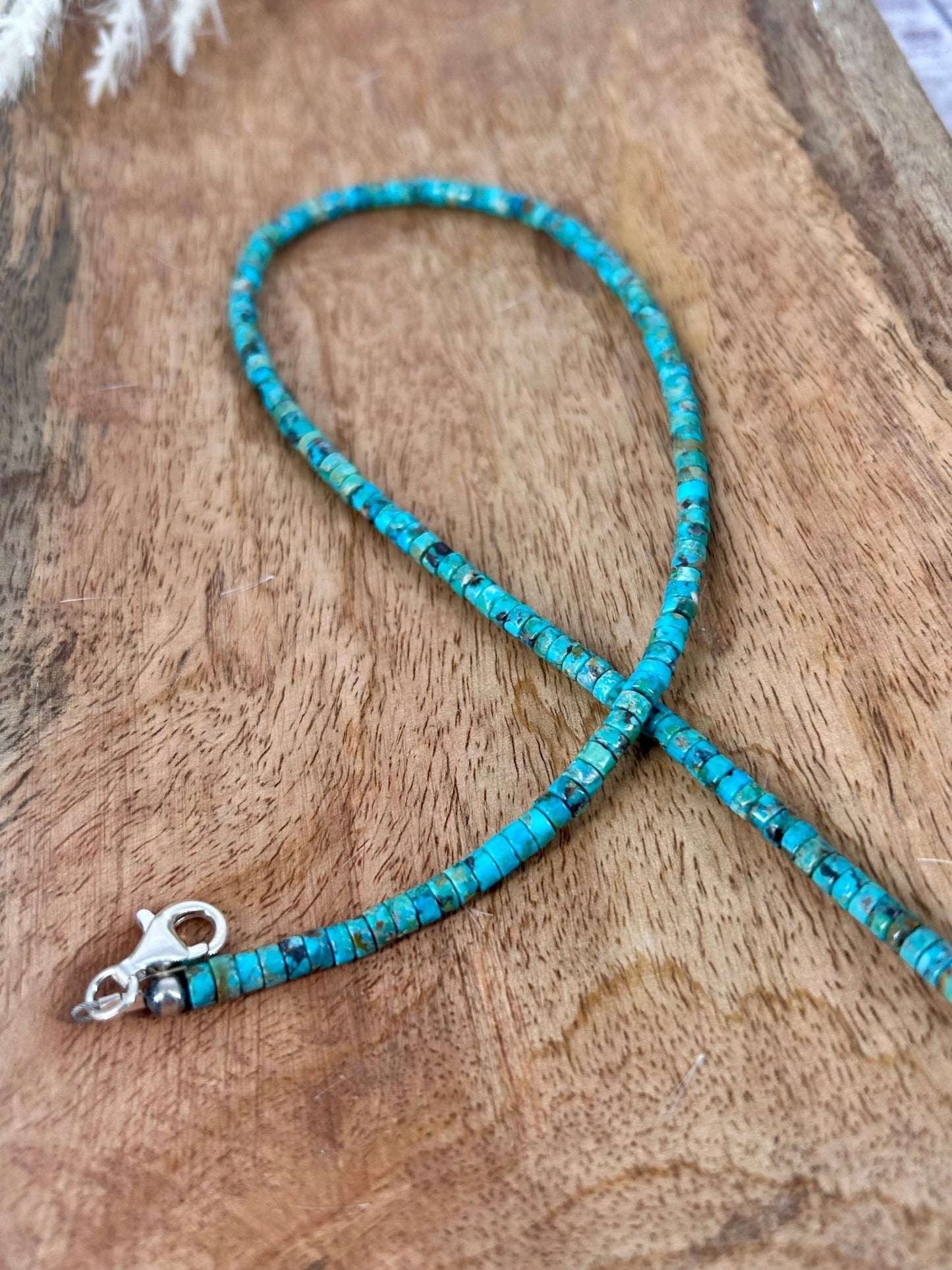 Kingman Turquoise Heishi 16" Necklace 4mm Beads - Turquoise Sunset!