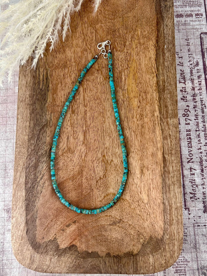 Kingman Turquoise Heishi 16" Necklace 4mm Beads - Turquoise Sunset!