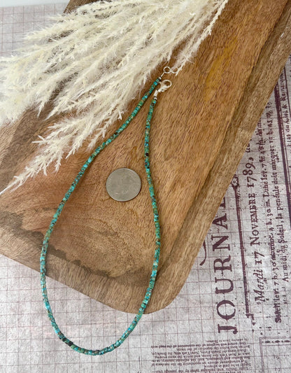 Kingman Turquoise Heishi 18" Necklace 3mm Beads - Turquoise Sunset!