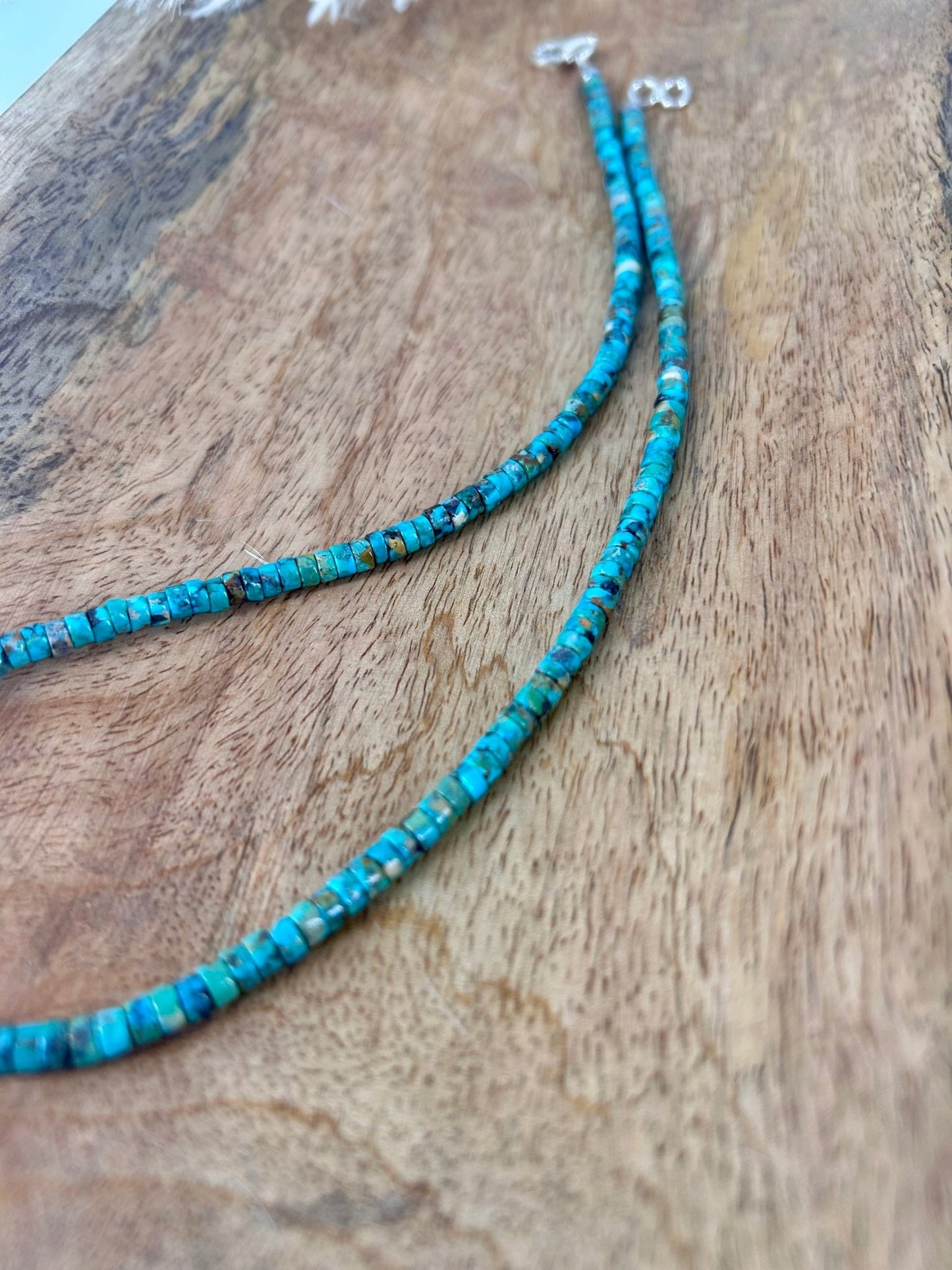 Kingman Turquoise Heishi 18" Necklace 4mm Beads - Turquoise Sunset!