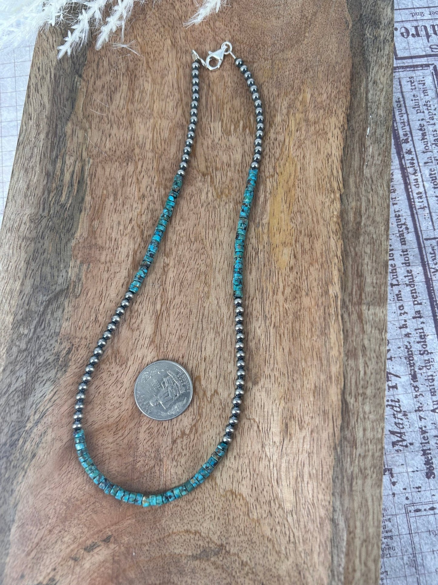 Kingman Turquoise Heishi 18" Necklace 4mm Beads - Turquoise Sunset!