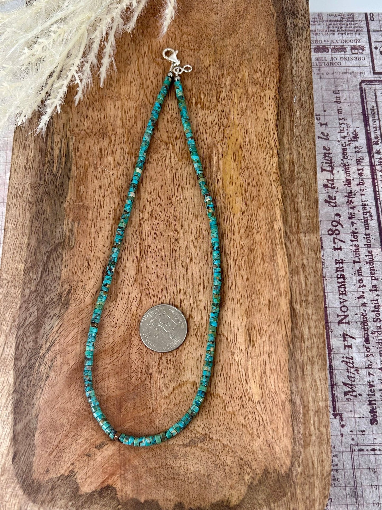 Kingman Turquoise Heishi 18" Necklace 4mm Beads - Turquoise Sunset!