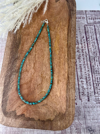 Kingman Turquoise Heishi 18" Necklace 4mm Beads - Turquoise Sunset!