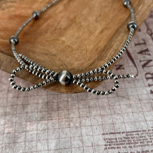 Sterling Pearls Bow 18" Necklace Sterling Silver Hand Strung - Necklace - Turquoise Sunset!