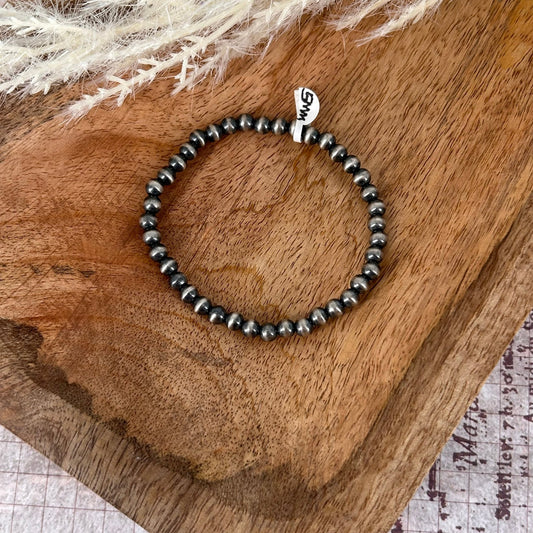Sterling Pearls Stretch Bracelet 5mm Sterling Silver Hand Strung - Bracelets - Turquoise Sunset!