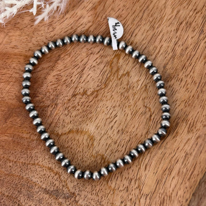 Sterling Pearls Stretch Bracelet 4mm Sterling Silver Hand Strung - Turquoise Sunset!