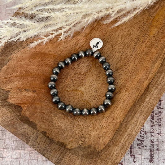 Sterling Pearls Stretch Bracelet 8mm Sterling Silver Hand Strung - Bracelets - Turquoise Sunset!