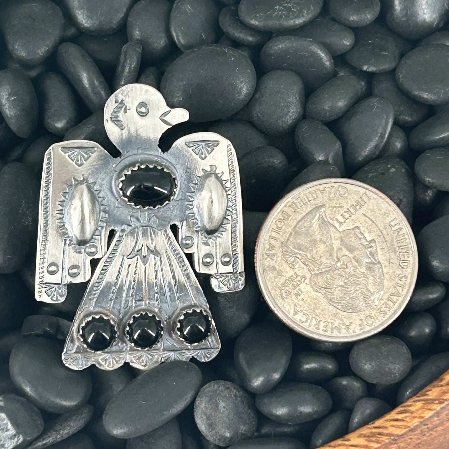 Navajo Sterling 4 Black Onyx Stone Eagle Ring - Rings - Stamped - Turquoise Sunset!
