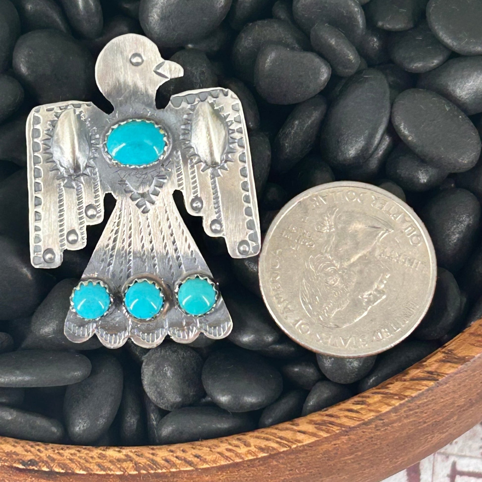 Navajo Sterling 4 Kingman Turquoise Stone Eagle Ring - Rings - Stamped - Turquoise Sunset!