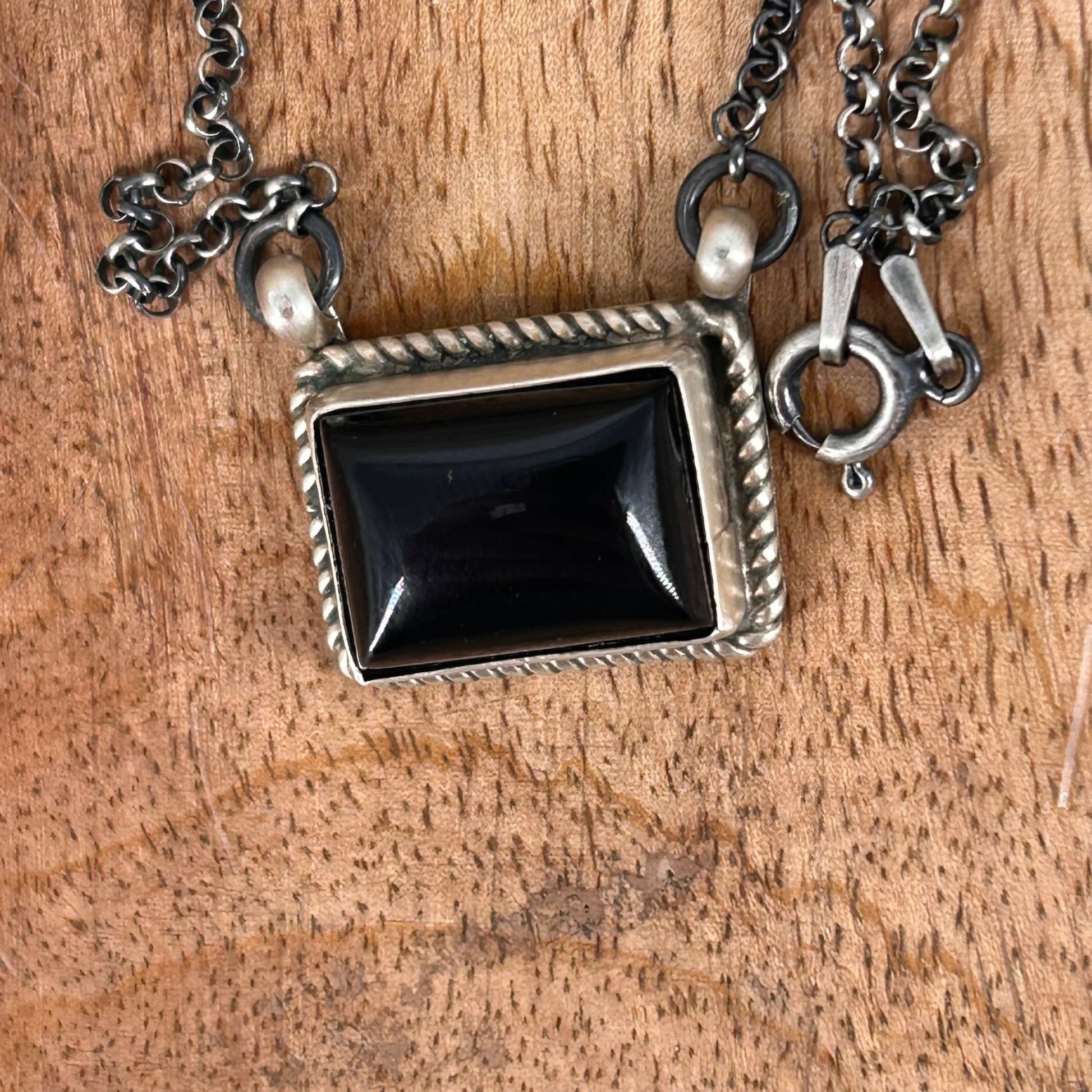 Navajo Sterling Black Onyx .8" Bar Necklace - Necklace - Stamped - Turquoise Sunset!