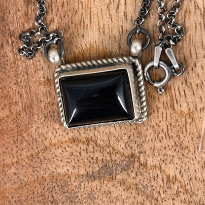 Navajo Sterling Black Onyx .8" Bar Necklace - Stamped - Turquoise Sunset!