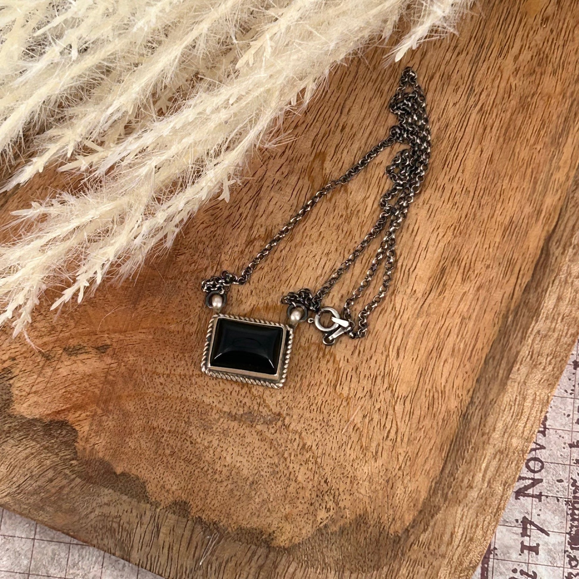 Navajo Sterling Black Onyx .8" Bar Necklace - Necklace - Stamped - Turquoise Sunset!