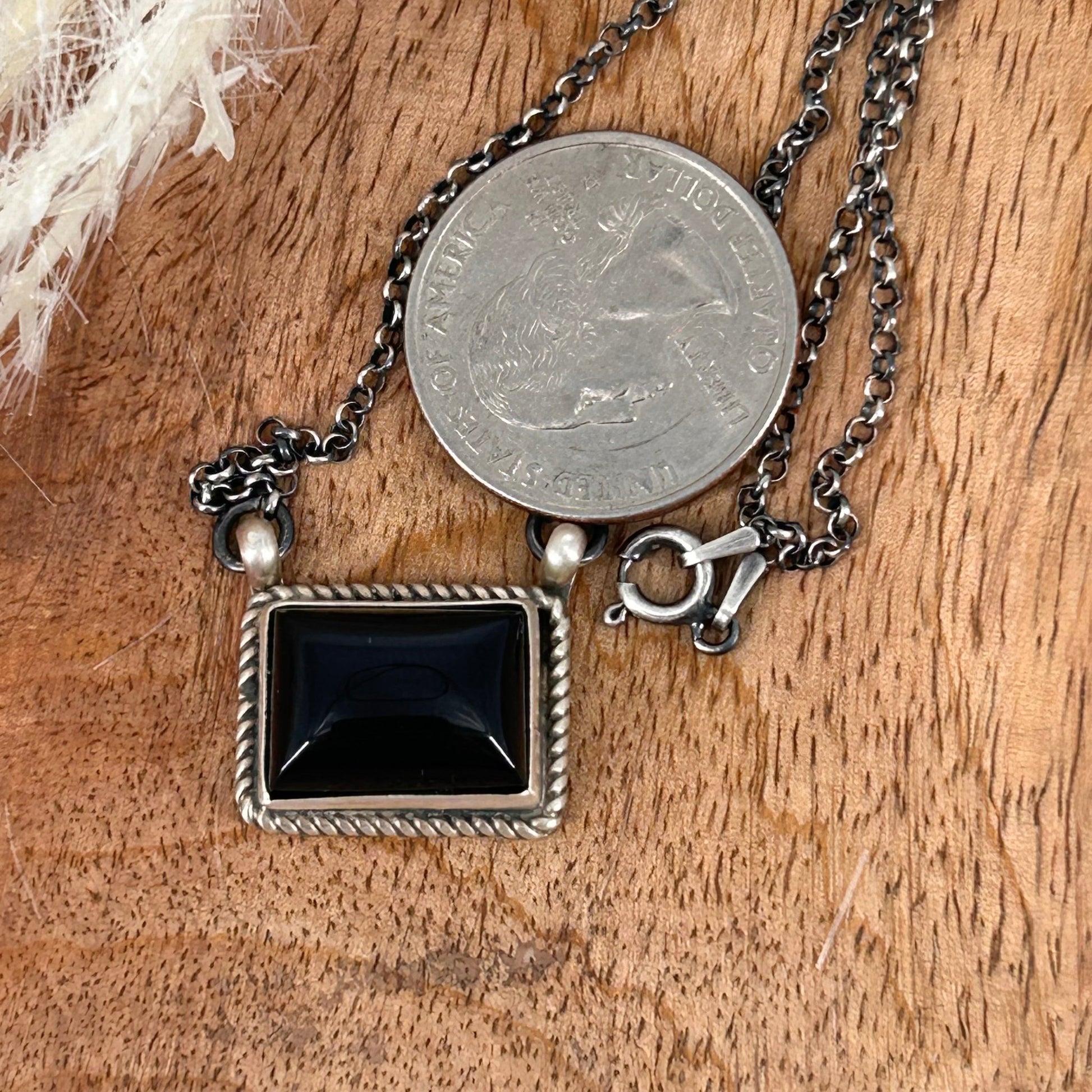 Navajo Sterling Black Onyx .8" Bar Necklace - Necklace - Stamped - Turquoise Sunset!